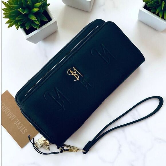 NWT Steve Madden Gorgeous BBENNI Black & Gold Zip All Around Wristlet Wallet - Picture 16 of 16